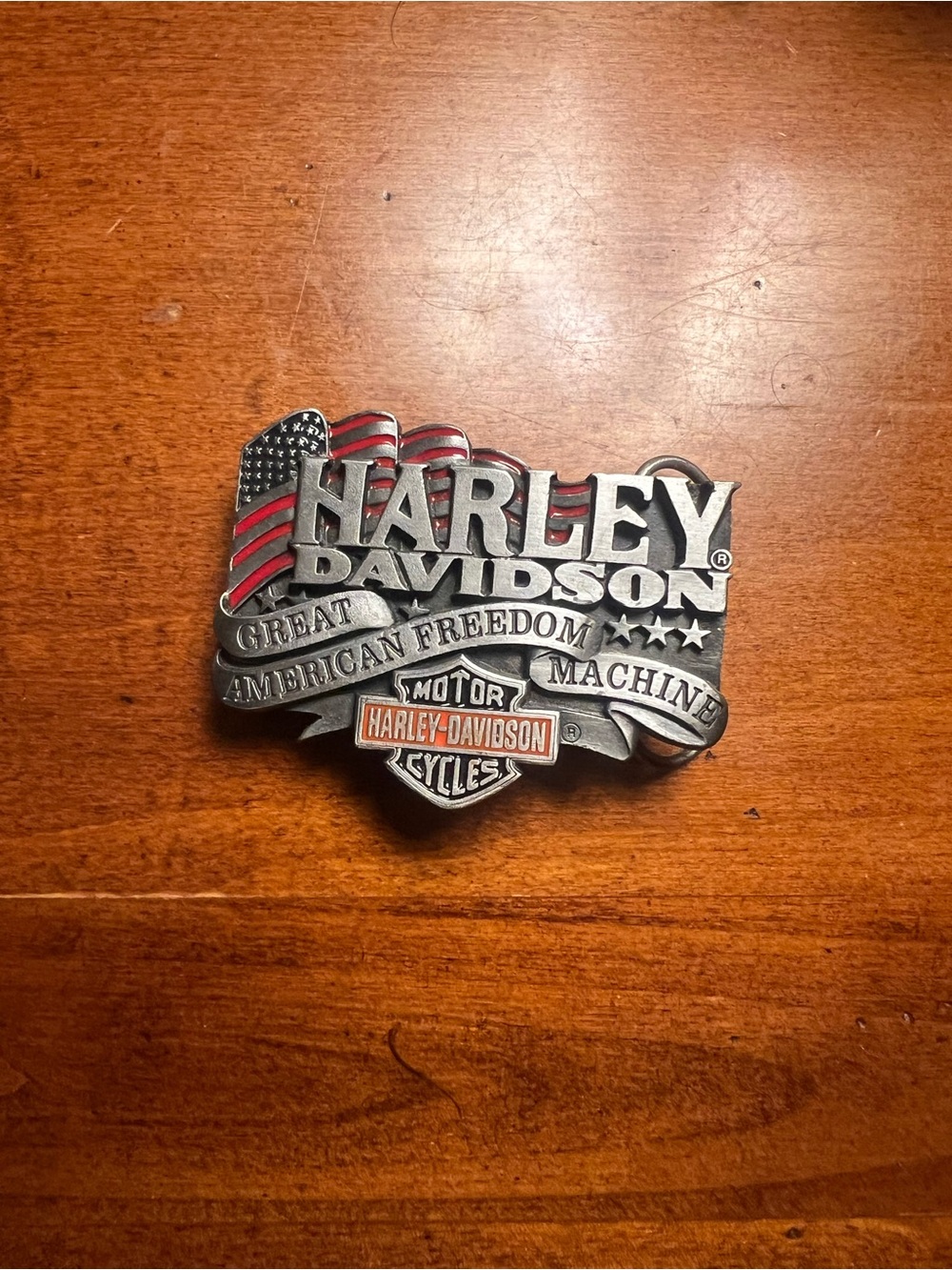 Harley-Davidson Silver and Red American Freedom Belt Buckle